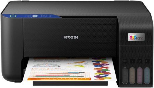 EPSON EcoTank  A4 اللون طابعة 3 في 1 ، 10 جزء في المليون سرعة الطباعة ، ما يصل إلى 10x15cm طباعة الصور بلا حدود ، دقة المسح الضوئي 600x1200 DPI ، 100 ورقة ماكس / 20 ورقة صور علبة ورق